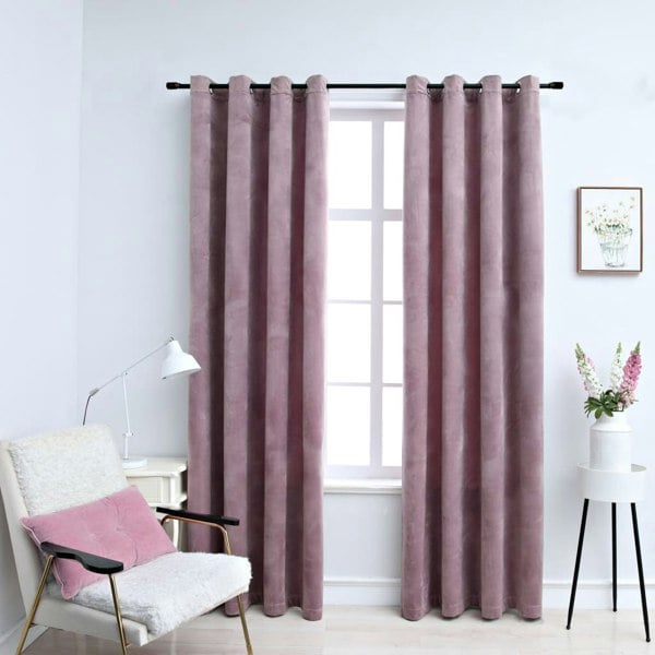 Berkfield Blackout Curtains with Rings 2pcs Velvet Antique Pink 140x175cm