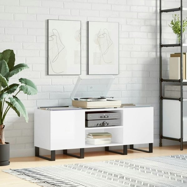 Berkfield Record Cabinet High Gloss White 121x38x48 cm Engineered Wood