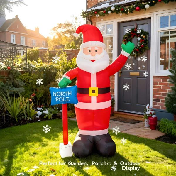 1.8m to 2.4m Inflatable Waving Santa with North Pole Sign, White LED Lights image 5