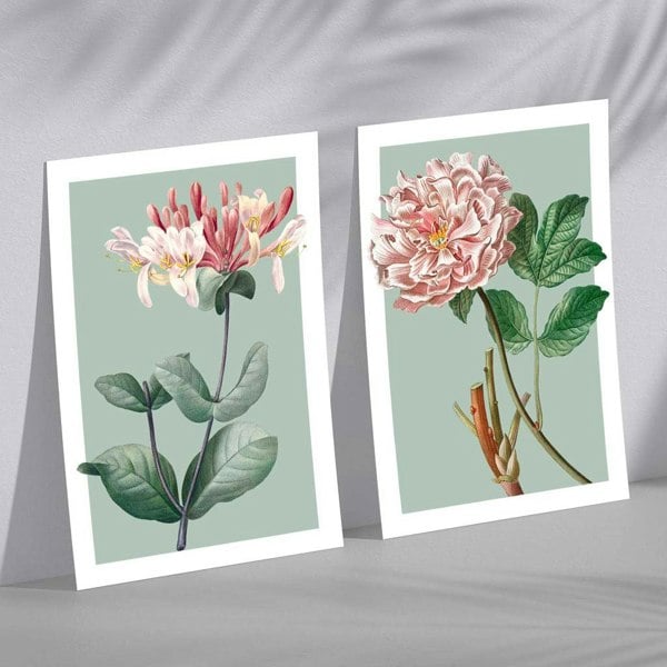 Sage Green Geometric Pineapple Fruit Set of 2 Art Prints
