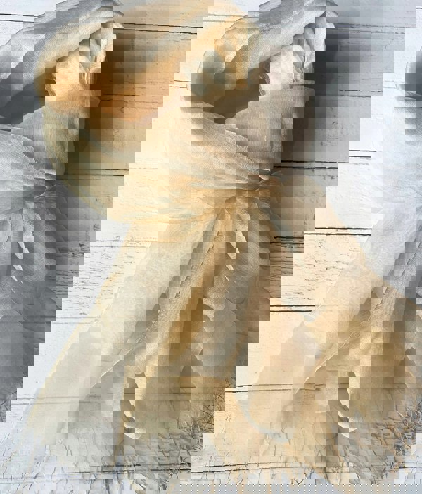 Antonia York Organza Wrap in Cream Silk Crepe & Gold Organza Sophia Tasselled Special Occasion Scarf