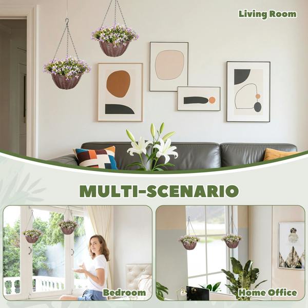 Wyld Haus Fito Set Of 2 Hanging Artificial Flower Baskets With Mixed Leaves And Blooms For Indoor Display