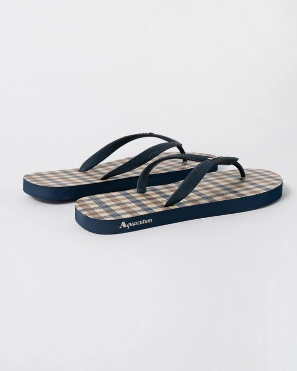 Aquascutum Iconic Mens Flip-Flops with Club Check Print in Navy 11