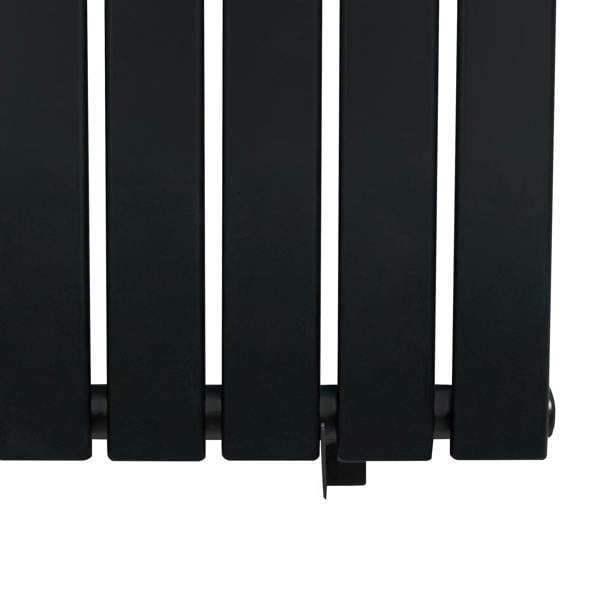 Flat single column radiator in sleek black finish, measuring 1600 x 280mm, featuring smooth, flat panels and a modern design