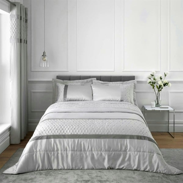 Catherine Lansfield Sequin Cluster Bedspread Silver
