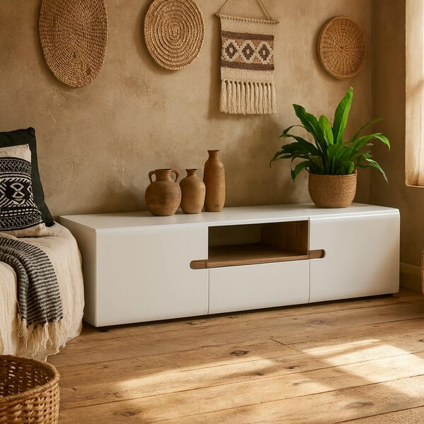 Wyld Haus Foxwhisk Wide TV Media Unit White and Truffle Oak Wood