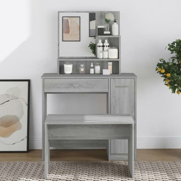 Berkfield Dressing Table with Mirror Grey Sonoma 86.5x35x136 cm