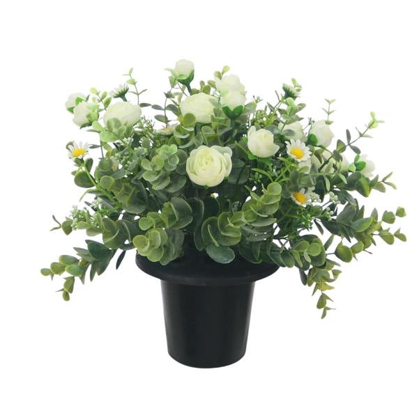 Memorials Direct Premium Artificial Grave Flowers – 25cm Cream Daisy With Ranunculus & Berry | Memorial Vase Pot