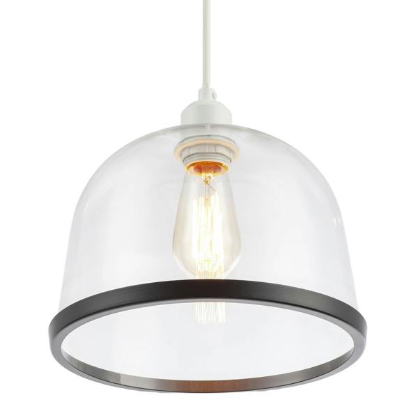 Modern Clear Glass Bowl Pendant Light Shade with Matte Black Rim Image 5