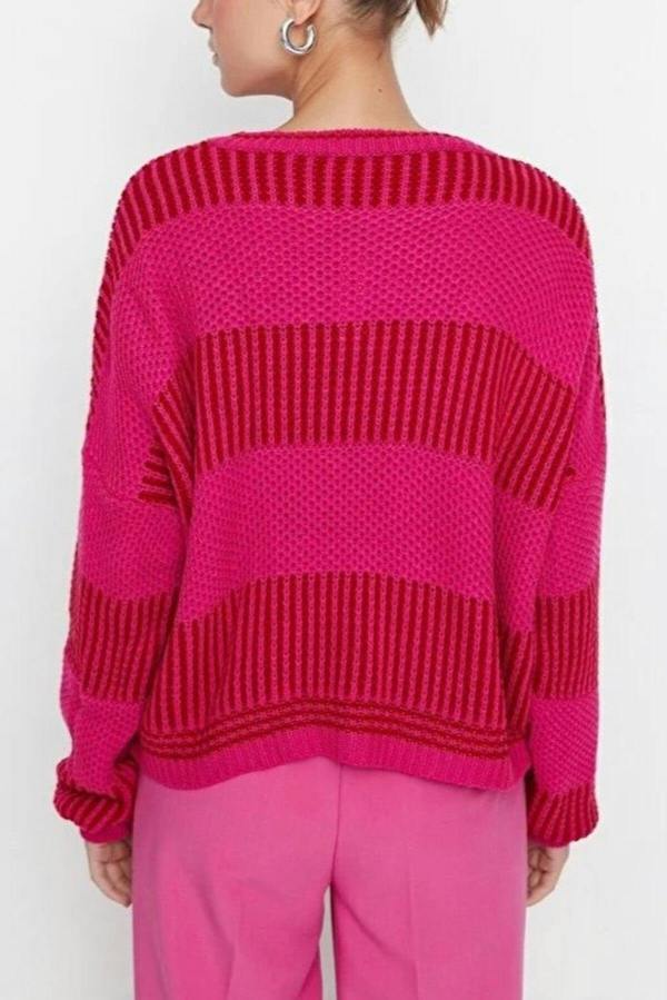 WOVCOR Wide Cut Striped Knit Sweater