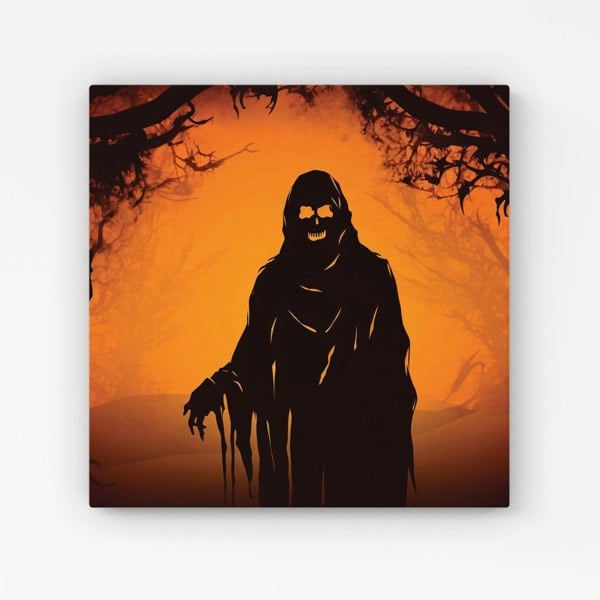 Warren Reed A Spooky Black And Orange Ghost Canvas