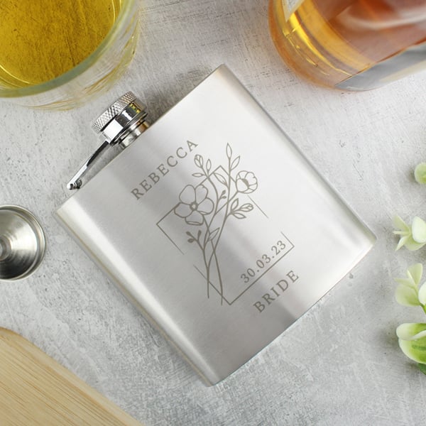Personalised Memento Company Personalised Floral Hip Flask