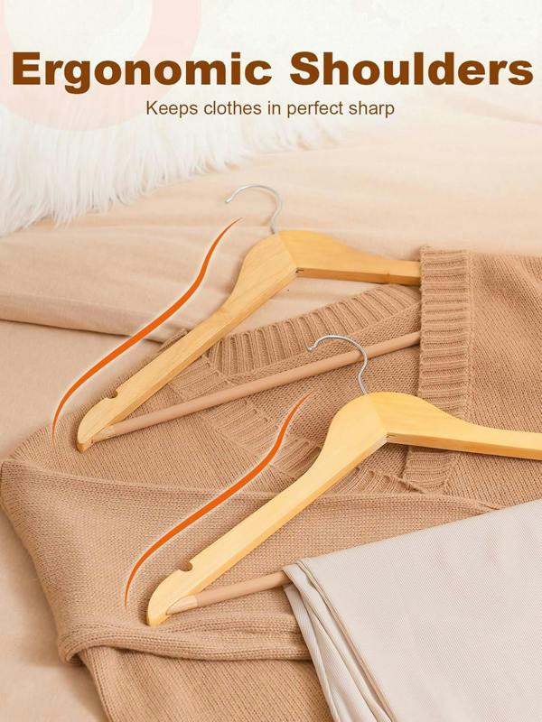 Dyzi 20 Pack Wooden Clothes Hangers With Non Slip Bar