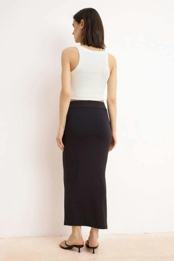 High Waist Slit Detail Bodycon Midi Skirt