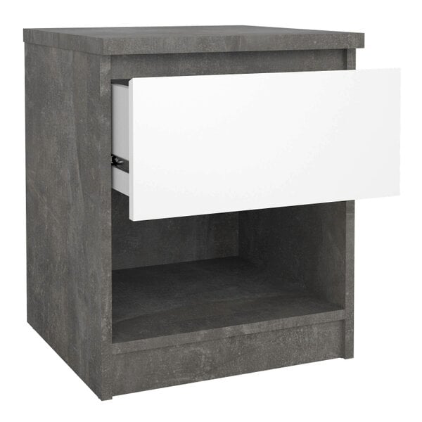 Wyld Haus Budapest Concrete Effect and White Wooden Bedside Table 1 Drawer 1 Shelf