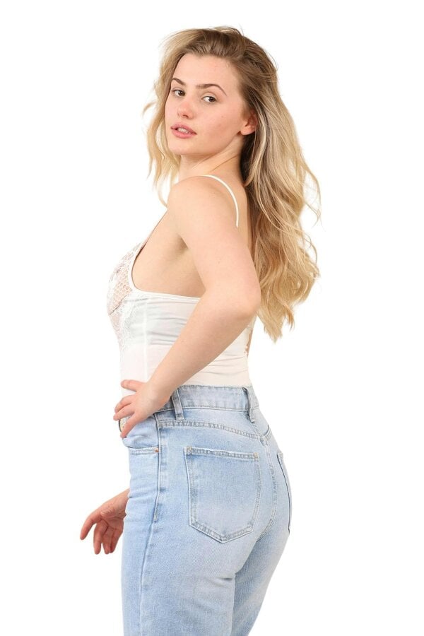 Elaina Fashion Lace Front Bodysuit – Elegant Sheer V-Neck Sleeveless Top