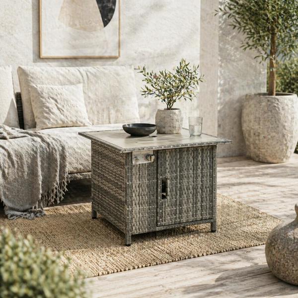 Wyld Haus Hara Luri Grey Rattan Square Outdoor Gas Fire Pit Table