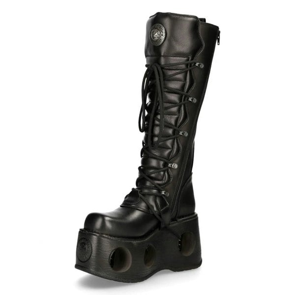 New Rock M-272-S2 Knee High Black Leather Gothic Boots
