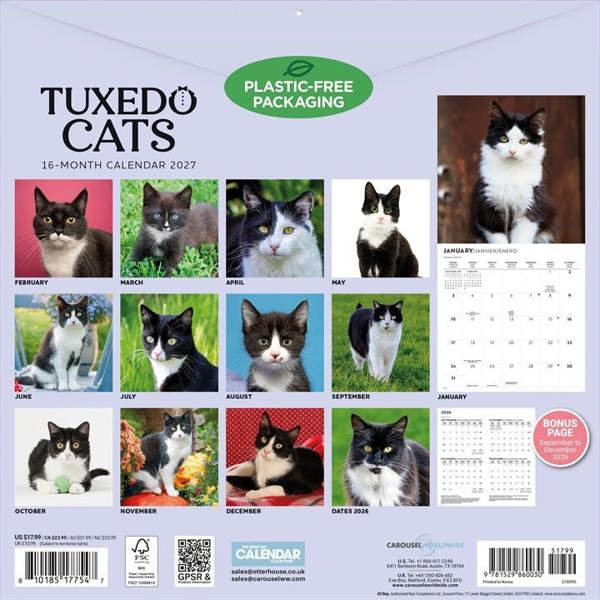 Tuxedo Cats Calendar 2027, Wall Calendars, Month To View, Cats, Gift