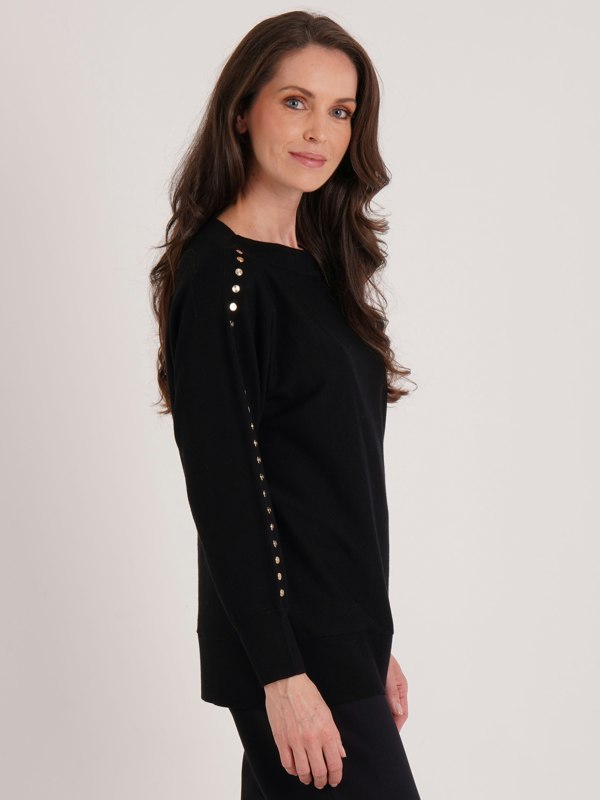 VIZ-A-VIZ Stud Shoulder Boat Neck Jumper