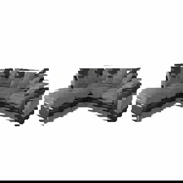 SQUAREBOXX Dino Jumbo Cord with Leather 4-5 Seater Fabric Corner Sofa in Grey with Black