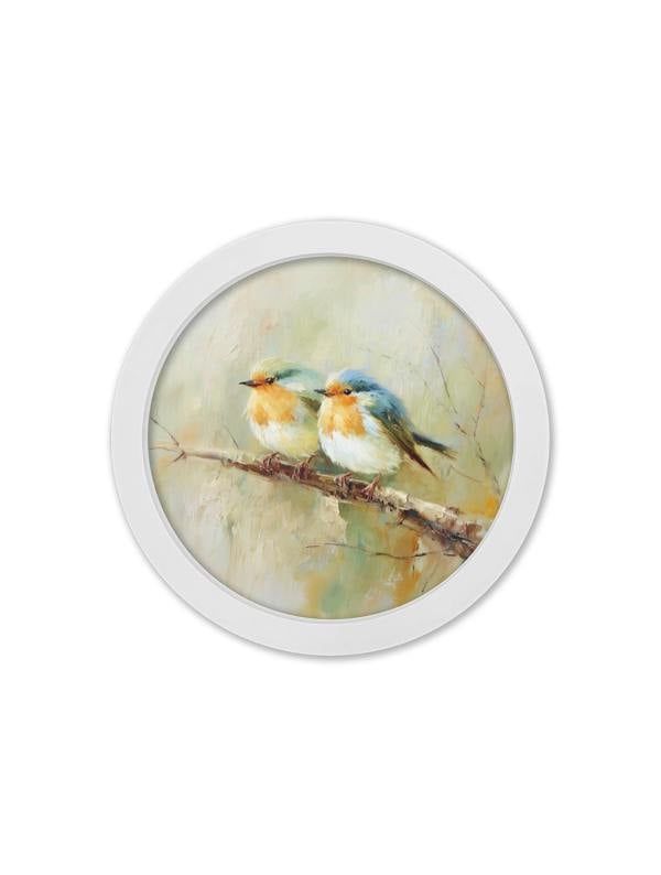 Exceptional Art Garden Birds - 30cm White Round Box Frame