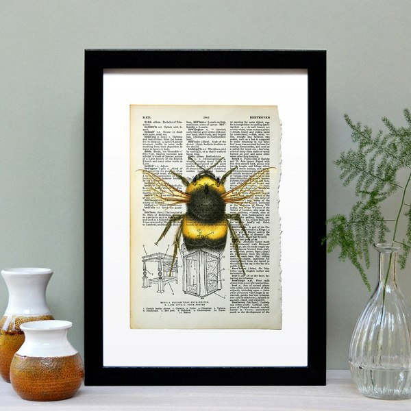 Hands & Hearts Bee vintage book page art print