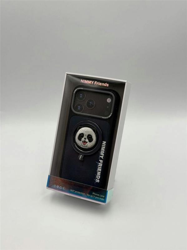 Nimmy Friends Nimmy Big Eye Cute Pet Travel Panda Face Case with Detachable MagSafe Grip for iPhone 17 Pro Max 6.9" Black Grey