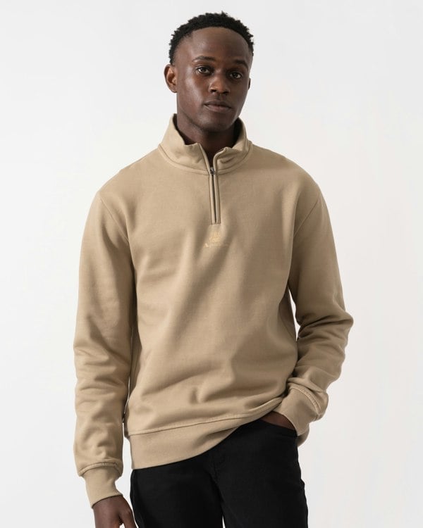 Aquascutum Mens Centered Logo 1/4 Zip Fleece - Khaki 38