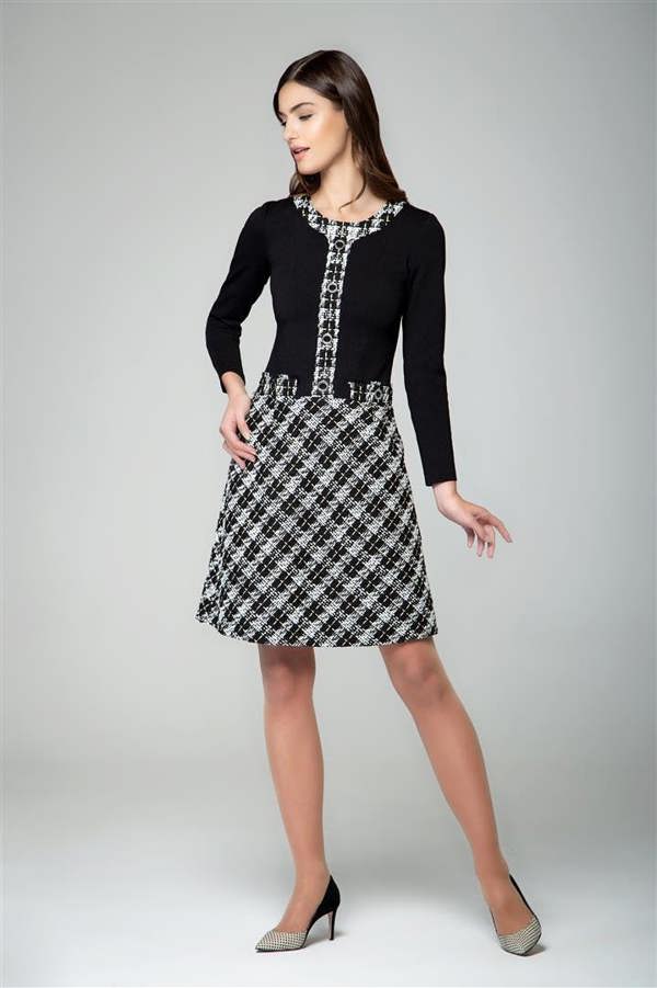 Rumour London Beatrice jersey dress with checked tweed skirt
