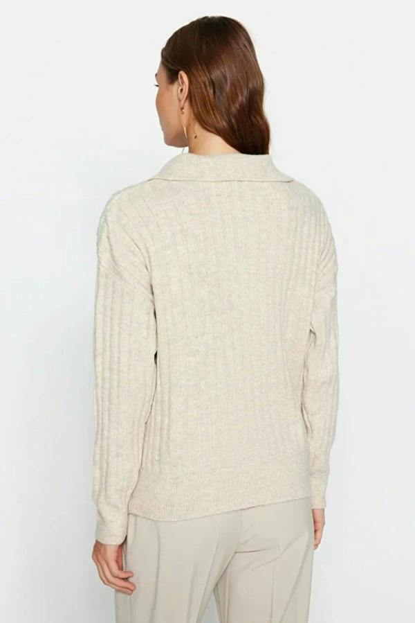 Hoxton Gal Soft-Textured Viscose Polo Neck Knit Sweater