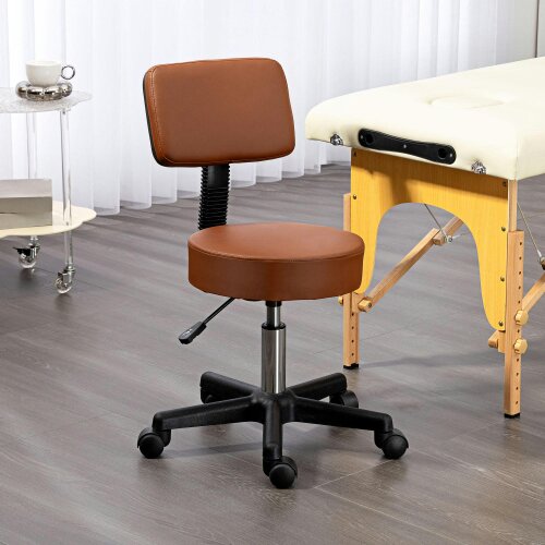 HOMCOM Adjustable Swivel Salon Chair Padded Seat Back 5 Wheels - Brown