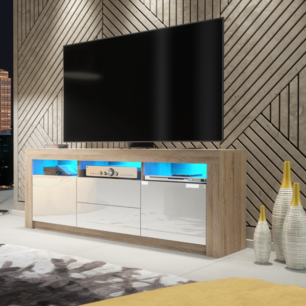 Mex Furniture Spacious 160cm TV Unit & Cabinet with White High Gloss Doors and Free LED