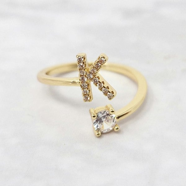 Harfi 18ct Gold Plated Adjustable Personalised Initial Ring
