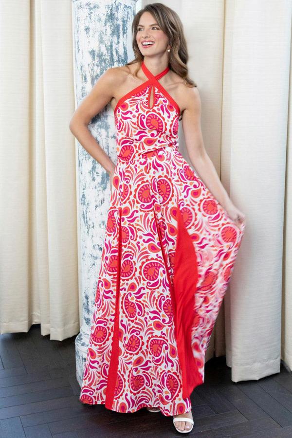 HotSquash Halter Neck Maxi Dress with Contrast Panels