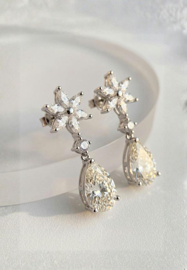 Latelita Sunflower Moissanite Drop Earrings Silver