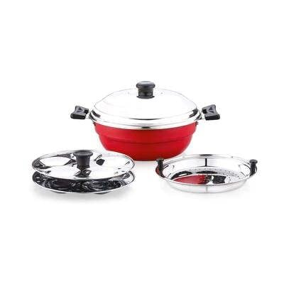 Sowbaghya NS IB Multi Kadai with SS Lid(2 Idly plates & 1 Steamer plate)
