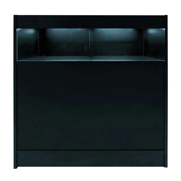Sagittarius LED Shop Counter Set in sleek black, featuring illuminated shelves and a smooth, modern design ideal for retail spaces