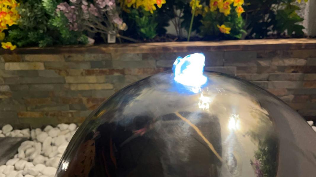 Tranquillity Water Features 20cm Stainless Steel Sphere Modern Metal Water Feature