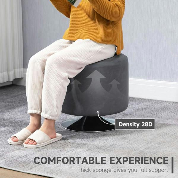 Dyzi 360° Swivel Faux Leather Footstool Padded Steel Base Grey