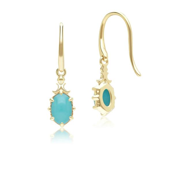 Gemondo Classic Oval Turquoise Drop Earrings in 9ct Yellow Gold