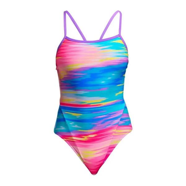 Funkita Tropic Wash single strap swimsuit in blue pink tie-dye