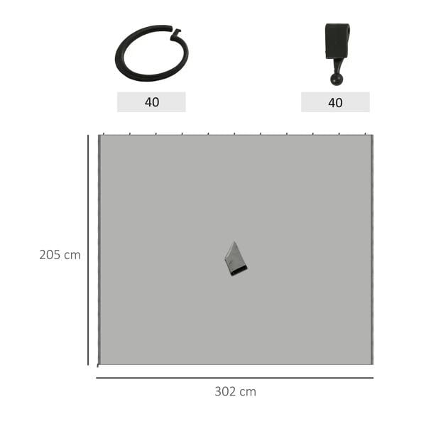 Light grey gazebo replacement wall panel, 302 x 205 cm, with small connector tab