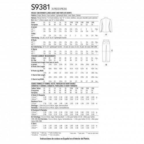 Simplicity Sewing Pattern 9381, Jackets, Trousers, Shorts, Suits for Women, AA (10-12-14-16-18) - Intermediate
