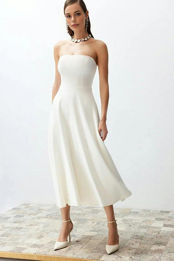 WOVCOR A-Line Strapless Woven Elegant Evening Dress