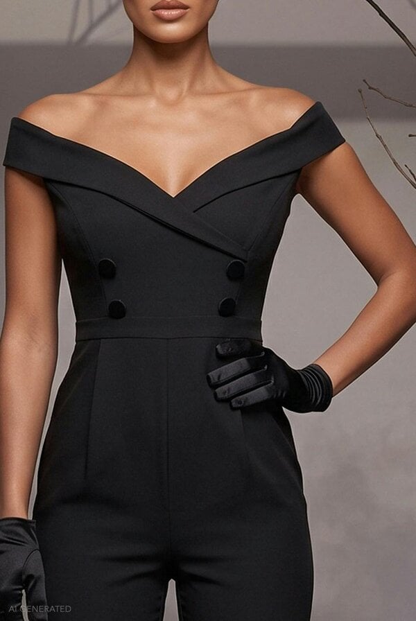 Goddiva Off The Shoulder Jumpsuit Catwoman-Inspired Halloween Costume - Black by Goddiva