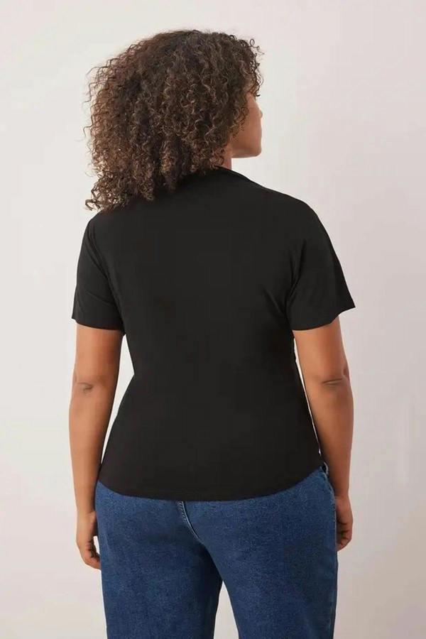 WOVCOR High Neck Gathered Knit Plus Size Blouse