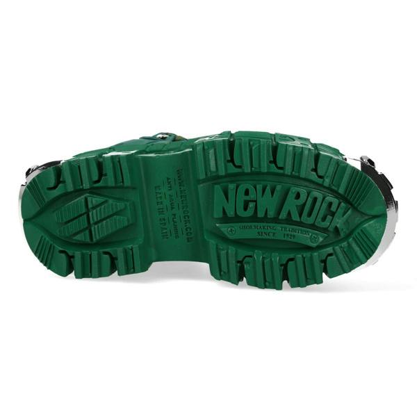 New Rock M-106WALL-C29 Metallic Green Leather Gothic Ankle Boots