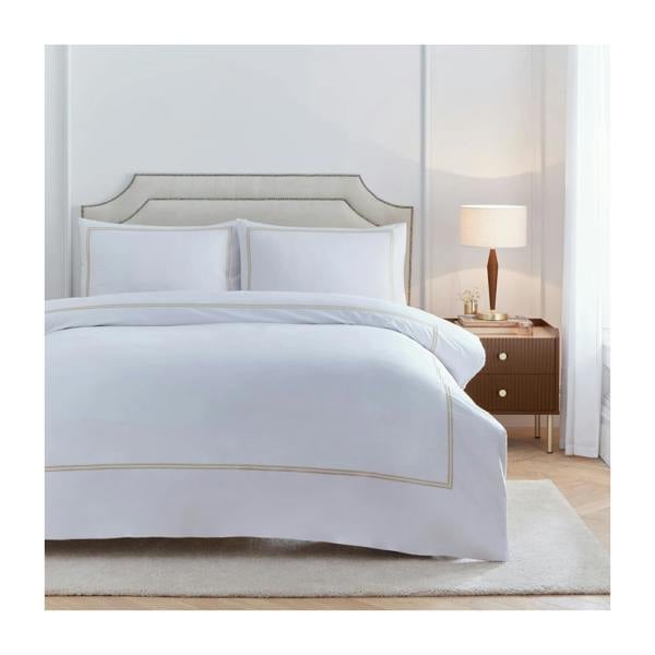 Paoletti Elara Reversible Cotton Embroidered Duvet Cover Set - Champagne