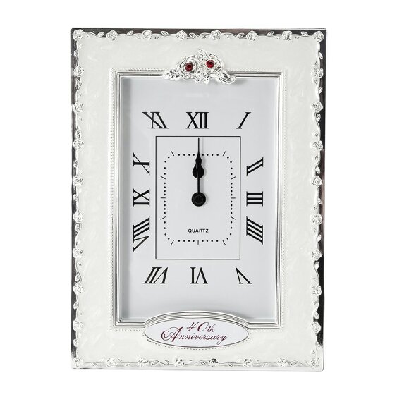 Happy Homewares 40th Anniversary Clock with Silver Plated Roses and Red Diamantes